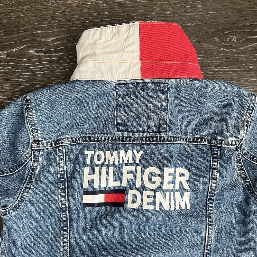 TOMMY HILFIGER Vintage Womens Small 90s Y2K Denim Jean‎ Trucker Jacket Western